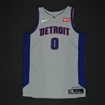 Drummond, Andre<br>Gray Statement Edition - Worn 1/10/18 (1st Half - Recorded Double-Double)<br>Detroit Pistons 2017-18<br>#0 Size: 52+4