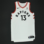 Miller, Malcolm<br>White Association Edition - Playoffs - 5/1/18 - Game-Issued (GI)<br>Toronto Raptors 2017-18<br>#13 Size: 46+4