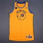 Amundson, Lou<br>Gold - Hardwood Classics w/ Mieuli Memorial Patch - Worn 2/25/11<br>Golden State Warriors 2010-11<br>#19 Size: 2XL+2