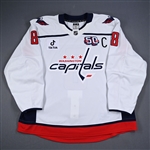 Ovechkin, Alex<br>White Set 1D w/C, w/ 50th Anniversary Patch - 870th Career Goal - Worn Dec. 29, 2024<br>Washington Capitals 2024-25<br>#8 Size: 58+