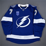 Joseph, Mathieu *<br>Blue w/ Stanley Cup Winning Banner Patch<br>Tampa Bay Lightning 2020-21<br>#7 Size: 56