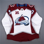 Compher, J.T. *<br>White Set 1 w/ 25th Anniversary Patch - Autographed<br>Colorado Avalanche 2020-21<br>#37 Size: 56