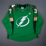 Erne, Adam *<br>Green "St. Patricks Day" Warm-Up - March 17, 2018 - Autographed<br>Tampa Bay Lightning 2017-18<br>#73 Size: 56