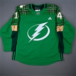 Kunitz, Chris *<br>Green "St. Patricks Day" Warm-Up - March 17, 2018 - Autographed<br>Tampa Bay Lightning <br>#14 Size: 56