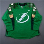 Sustr, Andrej *<br>Green "St. Patricks Day" Warm-Up - Autographed - Game-Issued (GI)<br>Tampa Bay Lightning <br>#62 Size: 60