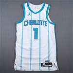 Ball, LaMelo<br>Association Edition - Worn 3/10/2025 (Recorded a Double-Double)<br>Charlotte Hornets 2024-25<br>#1 Size: 44+4