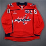 Ovechkin, Alex<br>Red Set 3K / Playoffs - Worn April 30, 2025 - Eastern Conference First Round, Game 5 - 973rd Combined Regular Season & Playoffs Goal<br>Washington Capitals 2024-25<br>#8 Size: 58+